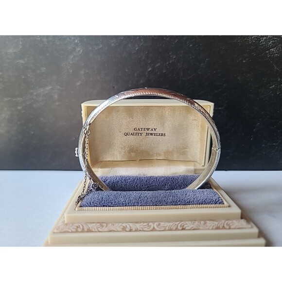 Sterling Silver 925 Etched Hinged Bangle Bracelet Vintage, READ Description - Picture 4 of 10